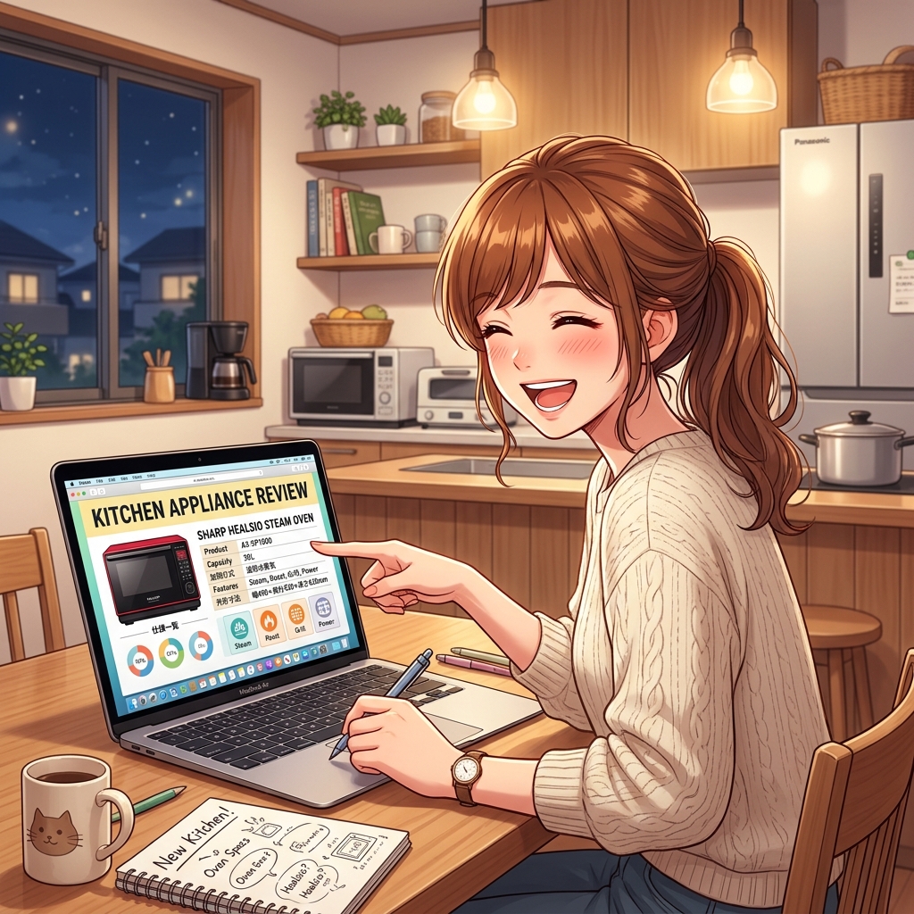 ノートパソコンで家電のスペック比較表をチェックしているイメージ