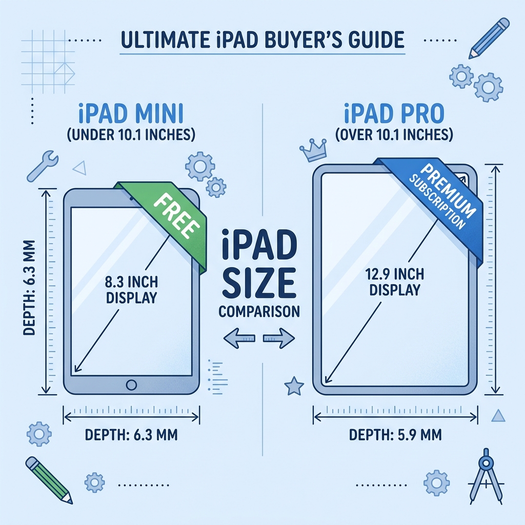 10.1インチ以下のiPad（無料編集）と10.1インチを超えるiPad（有料契約）の違いを示す図解