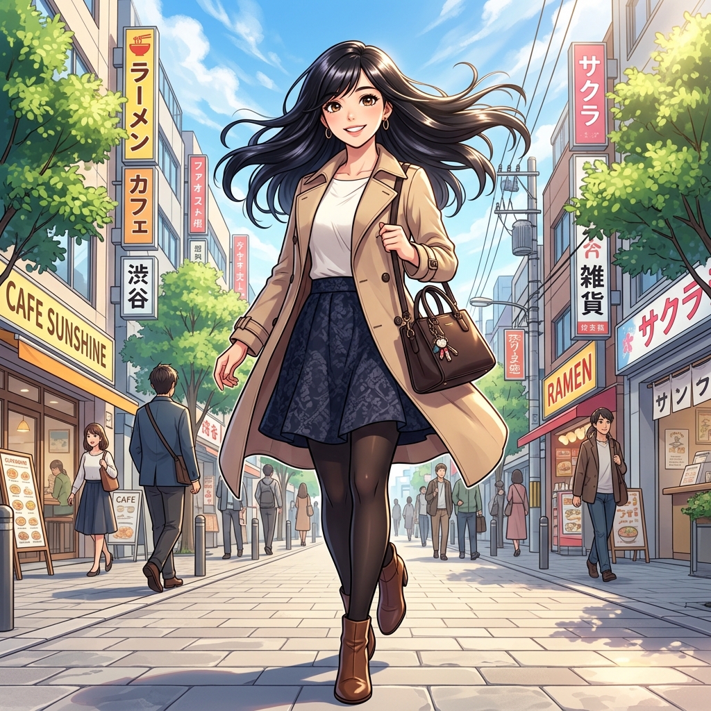 サロン帰りのようにサラツヤな髪をなびかせて歩く女性のイメージ