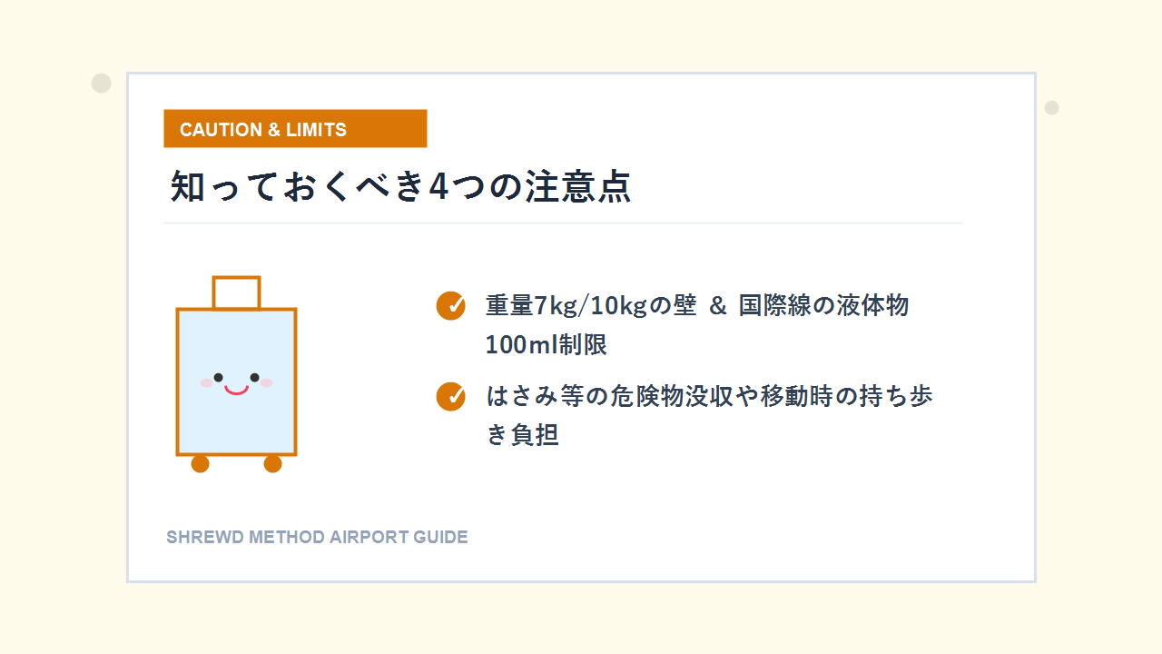 機内持ち込みのデメリットと注意点イラスト