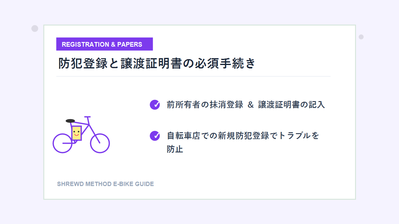 電動自転車の防犯登録と譲渡証明書の手続き