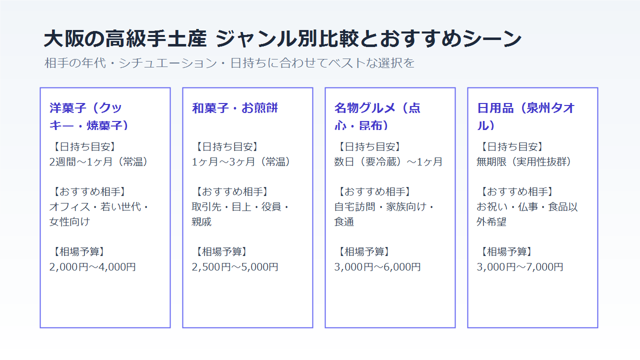 大阪の高級手土産 ジャンル別比較とおすすめ用途